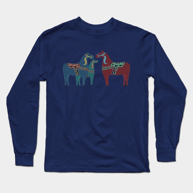 Scandinavian Dala Horse Family Long Sleeve T-Shirt by Ginny Luttrell